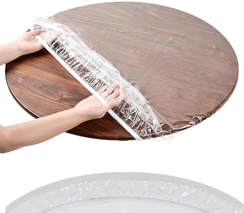 STFAL Transparent bordsduk, rund duk, vattentät, tvättbar, fettbeständig, elastisk banddesign på kanterna är infällbar (135 cm)