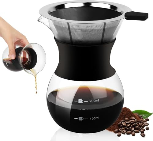 Pour Over Cafetera de Goteo, 200 ml Pour Over Coffee Maker, Cafetera de Goteo con Filtro, Reutilizable Cafetera Manual, Manual cafetera goteo Jarra Para Casa Oficina
