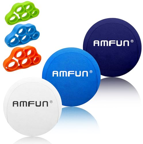 AMFUN Pelota Antiestres, 3 Piezas pelota de Agarre, Pelota Rehabilitacion, con 3 Estirar Los Dedospara Ejercicios De Manos Antiestres Rehabilitación Física- Blanco/Azul Oscuro/Azul Marino (6 * 6CM)