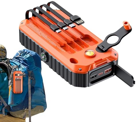 Bärbar solkraftbank, 16,82 x 9,48 x 4,66 cm, 20 000 mAh externt batteripaket för tid fungerar med handkran, inbyggda laddningskablar, Sos Strobo-ficklampa till camping, vandring