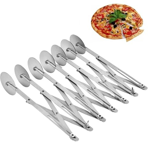 Cortador de masa con 7 ruedas de acero inoxidable, ajustable para cocina, hornear, cortador de pizza, rollo de cortador de masa ampliable, cortador de tiras de pastelería para pizza, tortitas, gofres
