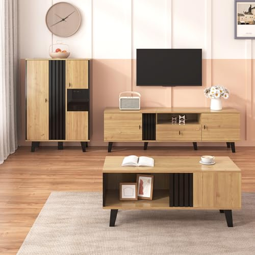 ModernLuxe Living Room Furniture Set including Coffee Table, TV Unit, and Sideboard, Modern Wood and Black Design, Ample Storage Space, Stylish and Elegant Solution for Every Home