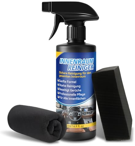 Limpia Tapicerias Coche con Paño de Microfibra y Esponja, Limpiador de Tapicerias Coche para Cuero, Plástico, Cinturones, Salpicaderos, Etc., Limpiador, Desodorizante y Acondicionador, Todo en Uno