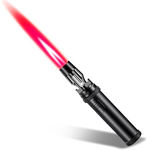 Große Flamme Sturmfeuerzeug Stabfeuerzeug - 20cm Hoch, Bis 1300°C, Winddichtes Jet-Feuerzeug für Outdoor, Grill & Camping (Ohne Gas, 18,7cm*3,75 cm)-Red Flame