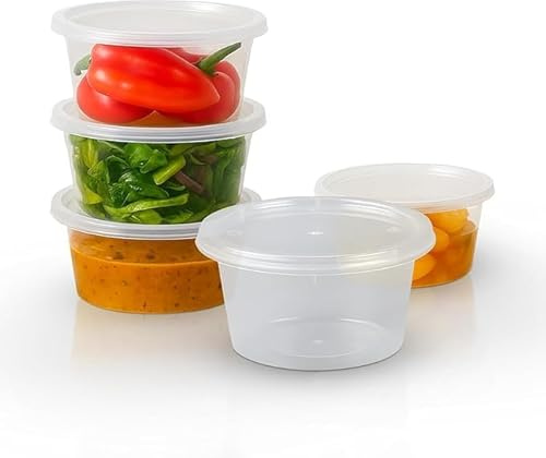 We Can Source It Ltd® - 50 x Round 10oz Microwave Clear Plastic Food Containers Freezing Takeaway Hot Cold Foods - 120mm (D) x 40mm (H)