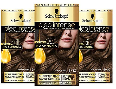 Schwarzkopf Oleo Coloration Cheveux Blond Intense, Couleur à l'Huile Permanente, Sans Ammoniac, Couvre les Gris, 5-10 Châtain Clair (Paquet de 3)