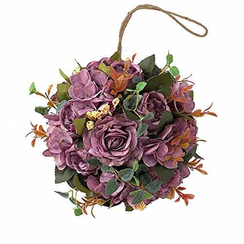 Washranp Fiore Artificiale Appeso, Palla di Fiori Finti Palla di Fiori Colorati in Plastica Realistica Eterna per La Decorazione della Festa Nuziale, Giardino di Casa Fai da Te Viola