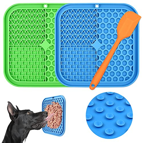 CIICII Leckmatte Hund, 3Pcs Schleckmatte Hund mit Saugnapf (Grün Hunde Leckmatte + Blau Schleckmatte Katze + Orange Pfannenwender) für Hundeleckerli Katzenfutter (Anti Rutsch, BPA-Frei, Silikon)