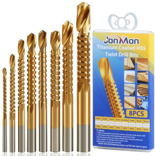 JONMON 8 Pack 3-10mm Titanium Coated HSS Twist Drill Bits Set