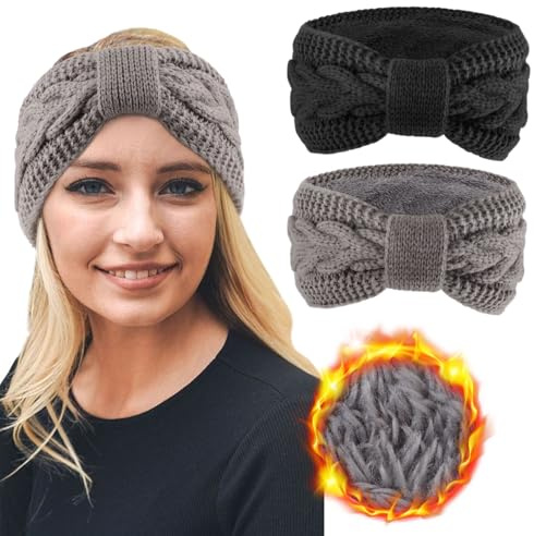 DRESHOW Diadema de Punto Cálido para Mujer Calentador de Orejas de Invierno Diademas de Ganchillo Bandas Gruesas para el Pelo de Lana