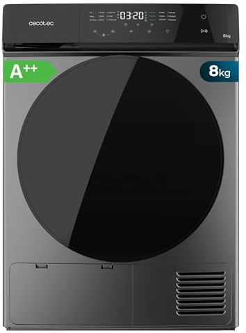 Cecotec Secadora de Bomba de Calor 8Kg Bolero DressCode Dry 8400 Steel A++. Secado Automático, Bajo Consumo, Control Full Touch, 15 Programas, Tambor Acero Inoxidable, KidLock, Delay Start