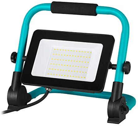 EGLO LED Baustrahler, portabel arbetslampa i aluminium och plast | arbetsstrålkastare i turkos och svart, verkstadslampa justerbar, IP65, neutralt vitt ljus, 4500lm