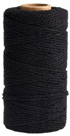 KEOJI 100% Baumwollseil, Bunte Schnur, Schnur, Faden für Party, Hochzeit, Dekoration, Zubehör, DIY-Kordel, 2 mm x 100 m, Schwarz