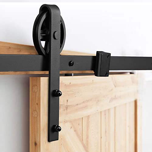 Joparri Kit de ferrures de porte coulissantes 183 cm, Système de porte coulissante, Rail suspendu en acier au carbone avec roulettes et rail pour porte coulissante, Big Wheel