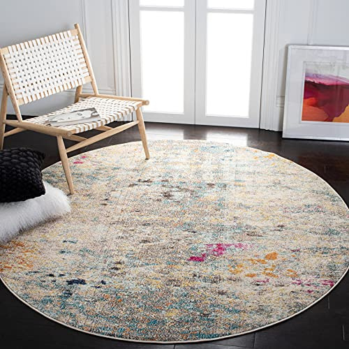 Safavieh Tappeto boho per soggiorno, sala da pranzo, camera da letto, Madison Collection, pelo corto, grigio e oro, 122 x 122 cm