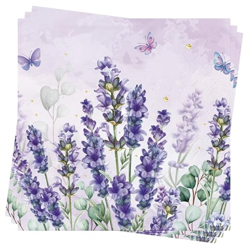 Frühling Servietten Blume Geburtstag Ostern - 40Stück AFYHH Servietten Hochzeit Eukalyptus Lavendel Papierservietten Frühling Geburtstag Deko Tischdeko Servietten Sommer 33x33cm