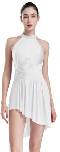 iEFiEL Abito da Danza Lirica per Donna Vestito da Pattinaggio Artistico Senza Maniche Abito da Balletto Ballerina Prestazioni sul Palco Dancewear Avorio M
