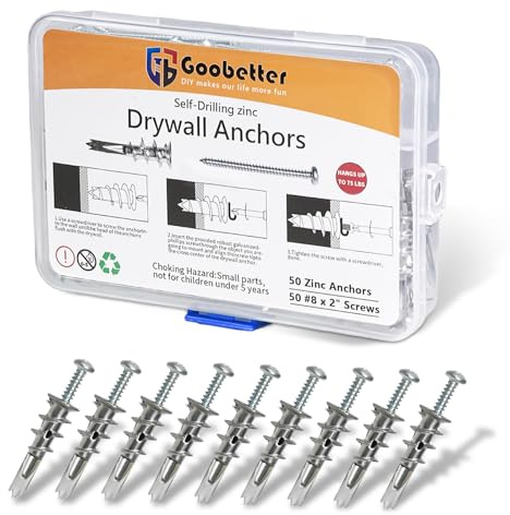 Drywall Anchors and Screws Kit, 100 Pcs Self Drilling Drywall Anchors, 50 Pcs Zinc Sheetrock Anchors and 50 Pcs #8 x 2 Metal Screws, Heavy Duty Hollow Wall Anchors, 75 Lbs Hanging Mounting