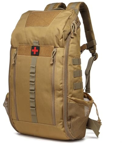 GUJOIN 40L Mochila Táctica Impermeable De Primeros Auxilios Mochila Médica De Para Senderismo Trekking Caza Pesca Camping Y Deportes Al Aire Libre (Caqui)