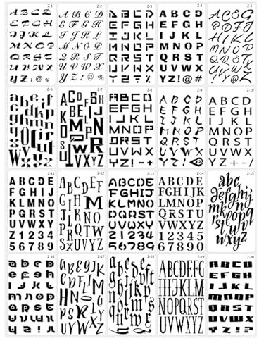 Wjelet 20 Pcs Letter and Number Stencils Set for DIY Crafts, Painting, Scrapbooking, and Journaling - Reusable Plastic Templates