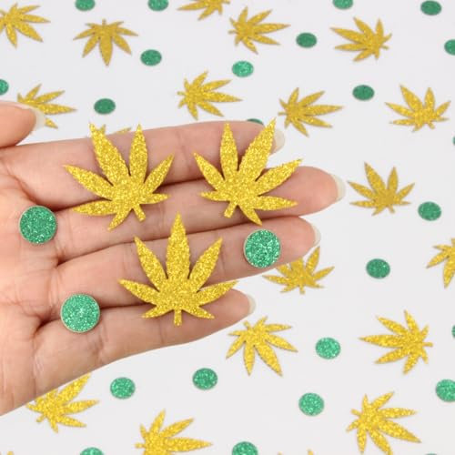 Blopee Coriandoli a foglia per 420 decorazioni per feste, 300 coriandoli glitterati per 4/20 decorazioni per feste, coriandoli dorati e puntini verdi da spargere per decorare erbacce