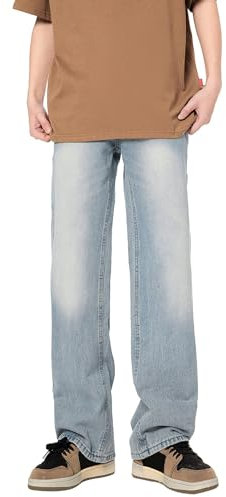 Jeans clásicos de ajuste regular para hombre, pantalones de mezclilla casuales de negocios, color azul cielo, jeans de corte de bota, jeans de moda para motociclista, jeans inteligentes de hip hop,