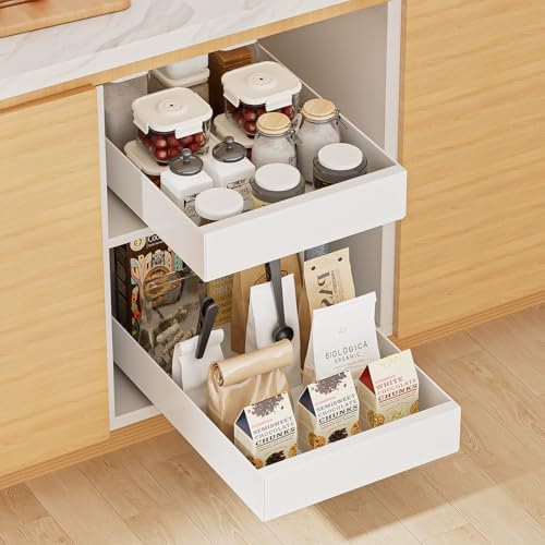 2 cajones telescópicos de cocina (25 cm de ancho x 43 cm de profundidad x 7 cm de alto). Cajón extensible para cocina, despensa y baño (blanco)