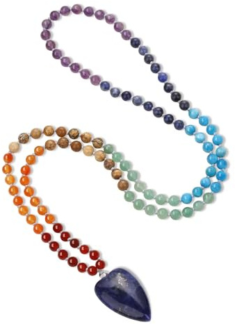 COAI Rosario Collana Uomo Donna, Collana Perle Mala 108 Grani Pietre Chakra Annodate a Mano e Ciondolo Cuore Stilizzato, Collana Pietre Naturali 6mm