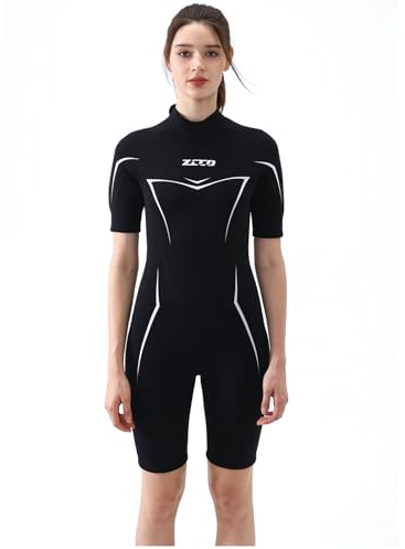 ZCCO Traje de neopreno corto para mujer, 3 mm, con cremallera trasera, para surf, natación, remo, canoa, kayak, deportes acuáticos