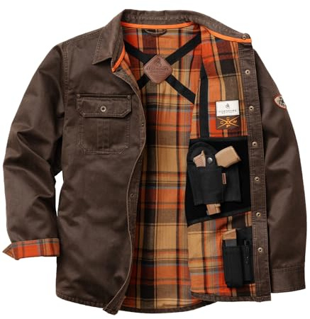 Legendary Whitetails Mens Conceal Carry CCW Shirt Jacket Waxed Cotton Water Resistant Shacket, Tobacco, Medium