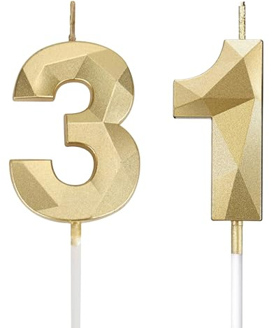 Velas de cumpleaños con números 31, velas de oro 3D para cumpleaños para pastel, velas de cumpleaños con números, velas de cumpleaños para niños para fiestas, bodas, celebraciones de empresa