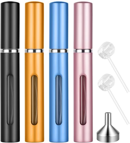 AUYAO Atomizer Parfume, 4Pcs X 5ml Mini Bärbar Sprayflaska, parfymflaska, miniatyrparfym med 2 förlängda munstycken och 1 tratt, perfekt för promenader, resor, utekväll och fester