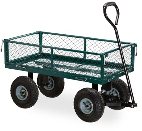 Handwagen Garten – Faltbarer Transportwagen mit Klappbaren Seitenteilen, 4X Luftreifen, Stabile Stahlkonstruktion, 150 kg Tragkraft, Bollerwagen für Garten Camping Einkauf Outdoor Bollerwagen