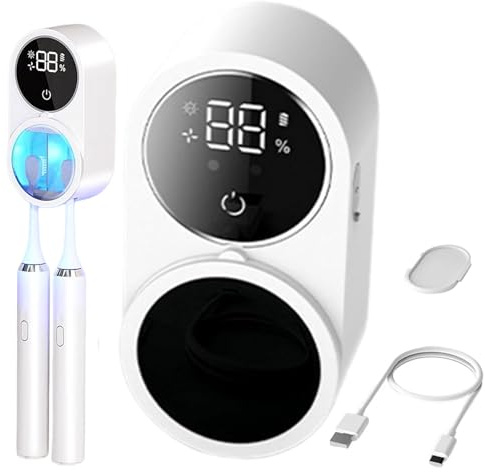 Limpiador de cepillos de Dientes Soportes de Pared para cepillos de Dientes Inteligentes con Sensor de Apertura automática Luz UVC Dual Pantalla LED desinfectante y