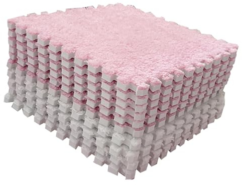 aqxreight 10 Piezas Alfombra de Piso Entrelazada de Espuma de Felpa Antideslizante Alfombra de Rompecabezas de Lana Suave para Guardería Dormitorio Sala de Estar Diseño de Bloqueo de Color Cortable