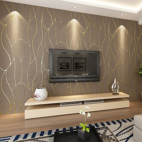 KeTian Modern Simple 3D Imitation Deerskin Non-Woven Wallpaper for Living Room Bedroom TV Background Curve Pattern Wall Paper Roll Dark Brown 0.53m (1.73' W) x 10m(32.8'L)=5.3m2 (57 sq.ft)