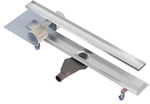 Nordona Extra platt duschränna 90 cm – borstat rostfritt stål, mittutlopp, klinkerbar insats – komplett set med linjärt duschavlopp - Complete Basic