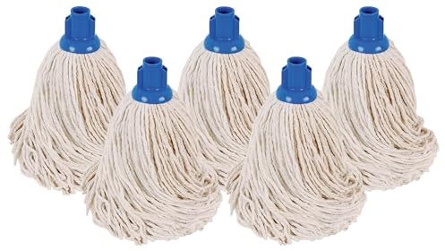 Abbey No.16 Socket Cotton Mop heads Replacement Pack of 5 – Super Absorbent String Mop Universal Screw On Socket - Floor Cleaning Heavy Duty mop head ( Blue )