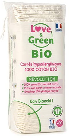 Love & Green Organic Square Cotton Pads 1 pack with 60 units