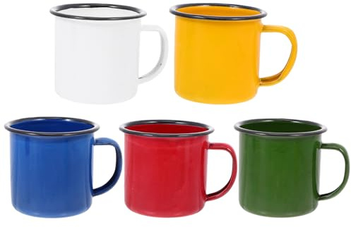 YARNOW Enamel Mugs Set of 5 Vintage Small Wine Cups with Heat Insulated Handle Multifunctional Drinking Cups for Coffee Tea and Beverages