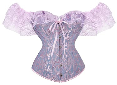 Felcia Korsett för kvinnor, lång, vintage, viktoriansk, retro, korsett av spets, B-lila, L