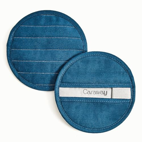 Caraway Pot Holders - 100% Organic Cotton Pot Holder - Double-Layer Stain Resistant Stitching - Resists High Heat & Low Cold Temperatures - Machine Washable - Navy