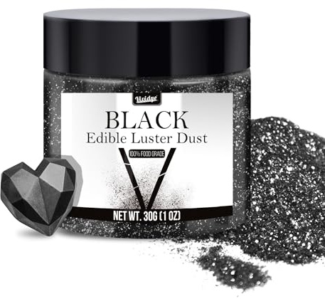 Edible Glitter for Halloween - 30g / 1oz Luster Dust Edible Glimmer Powder for Sparkling Drinks, Foods, Wine, Cake - Food Grade Shimmer Dust Powder for Baking, Beverage, Cookies Decoration (black）