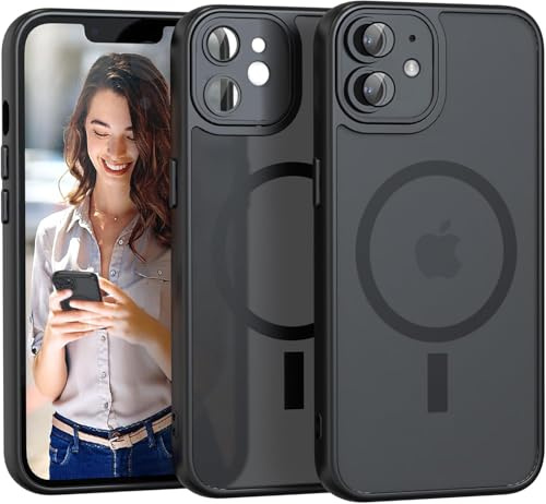 Nupcknn Funda Magnética Compatible con iPhone 12 [Compatible con Magsafe][Lleno Cámara Proteccion], Carga Inalámbrica, Carcasa Antigolpes, Parte Trasera Transparente Anti-Arañazos