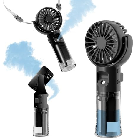 Frelisiy Handheld Fan Misting Hand Held Fan Rechargeable Battery Operated Portable 4 Speeds & 55ml Spray & 360° Foldable USB Personal Water Fan for Travel Camping Outdoor (Black)