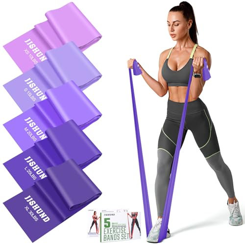 Resistance Bands Set, 1.5M/4.9ft Exercise Bands with 5 Resistance Levels, Long Stretch Bands for Men & Women, Workout Resistance Bands for Yoga Gym Pilates Fitness Strength Training Muscle Building