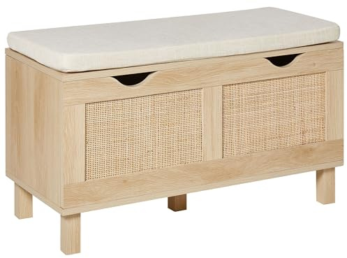 Beliani Banco con almacenaje Boho baúl Madera frentes Trenzados Madera Clara Washington