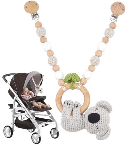 CHRI Kinderwagenkette Holz Baby Kinderwagenspielzeug Mädchen Junge Kinderwagen Kette aus Holz und Silikon