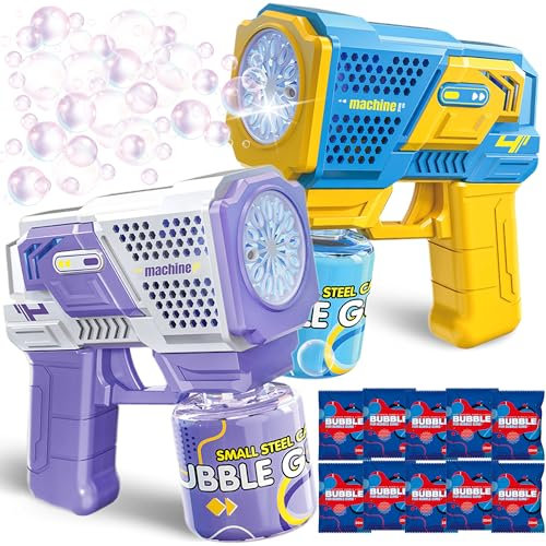 Chennyfun Seifenblasen Pistolen für Kinder,Seifenblasenpistolen Set mit 2 Bubble Guns und 10 Seifenblasen Flüssigkeit,Blasenspielzeug Geschenk für Kinder,Bubble Party Gefälligkeiten, Sommerspielzeug