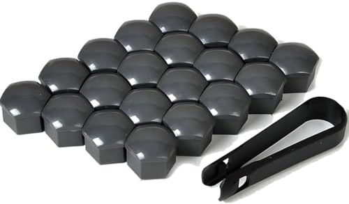 JEYORZY 20 pcs Tapas Tuercas 17mm, Tapones Tornillos Ruedas Coche, tapas para tuercas de rueda, Tapas Tuercas Perno Rueda, para la mayoría de tornillos de rueda, con Herramienta de Extracción, gris